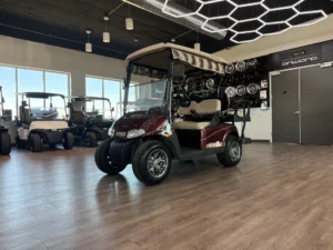 2012 E Z GO RXV 2+2 Battery Electric 4 Passenger Golf Cart for Sale (Maroon) (3)